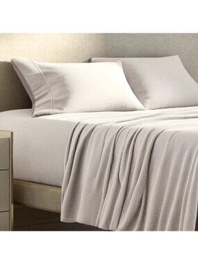 Bare Home King Size Polar Fleece Fabric Solid Cream Color 4 Piece Sheet Set NWOT
